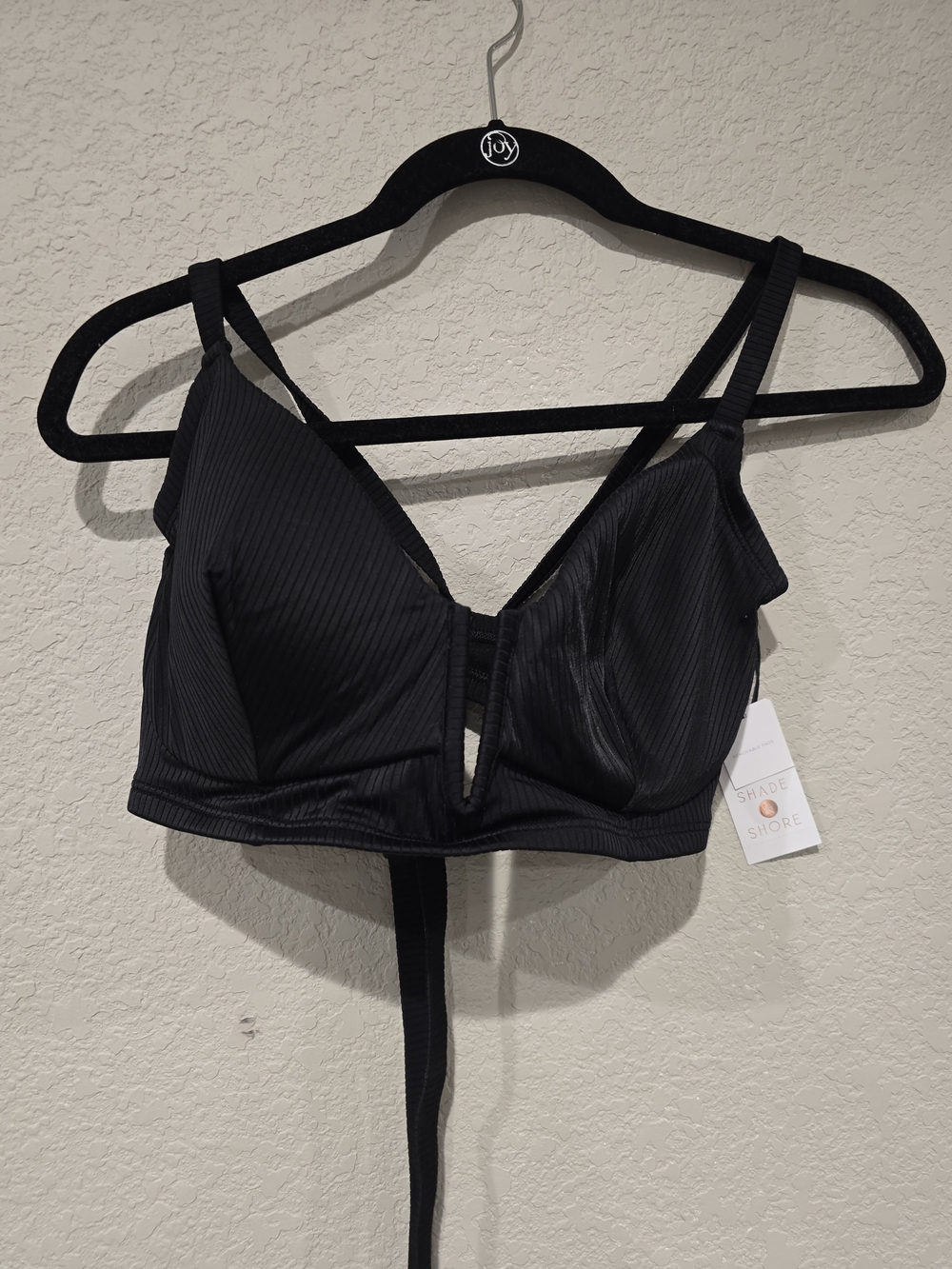 Shade & Shore Black Ribbed Plunge Swim Top Bralette